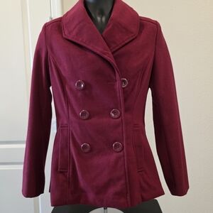 Women's Double-Breasted Burgundy Coat